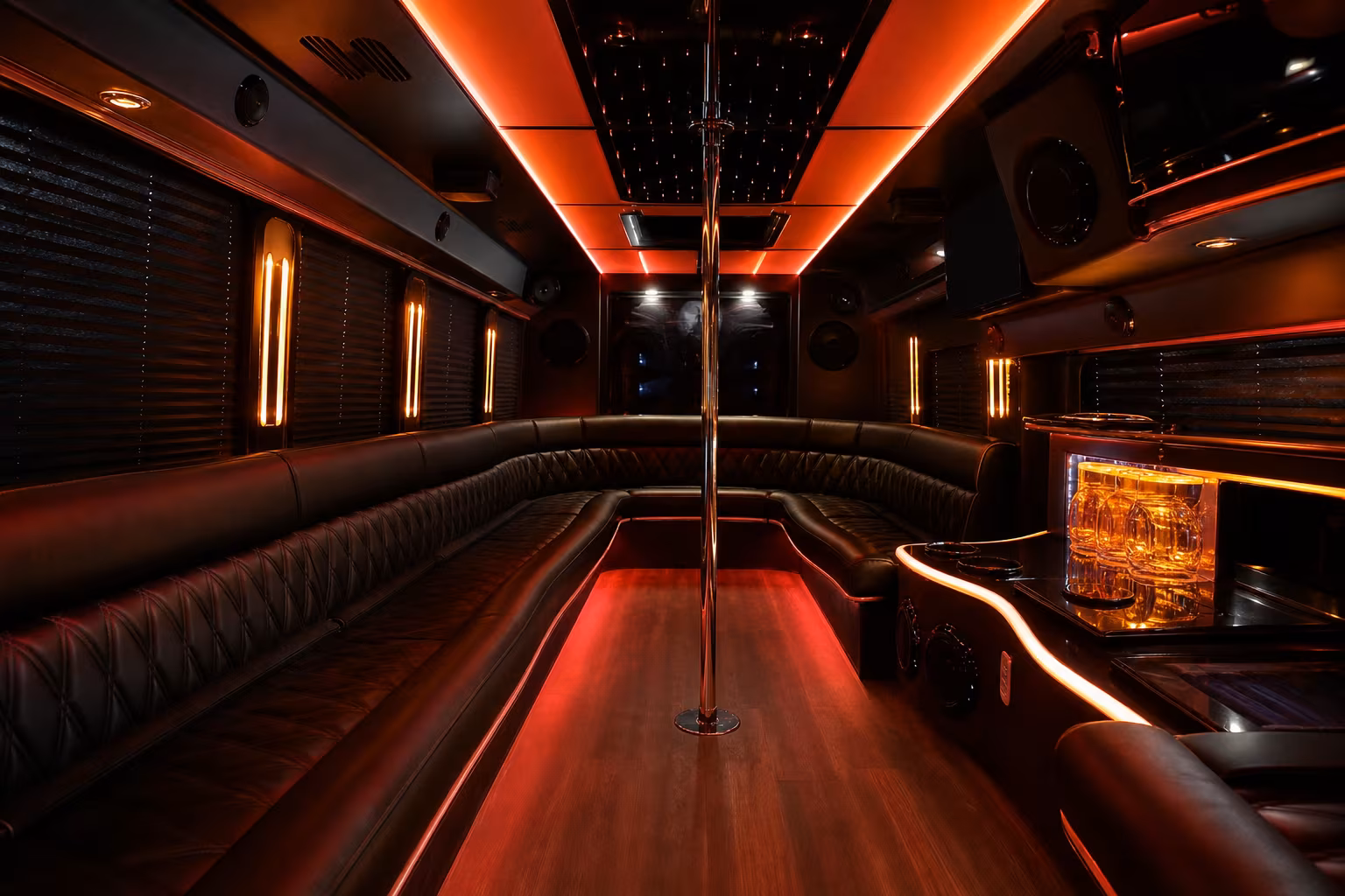 28 Passenger Party Bus Interior