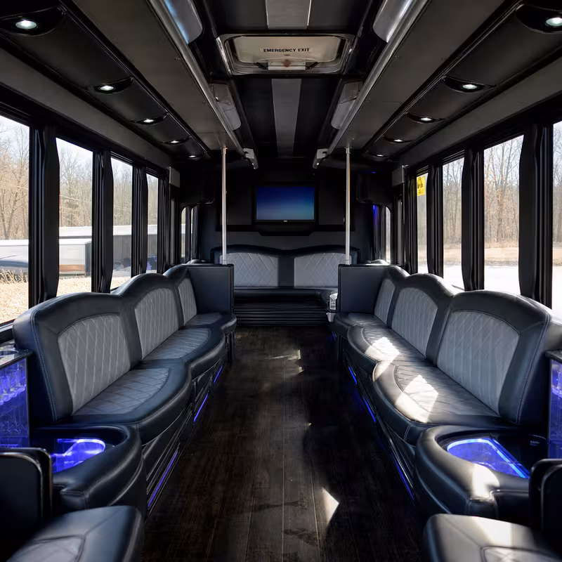 Passenger watching the Greensboro scenery during a regional party bus road trip
