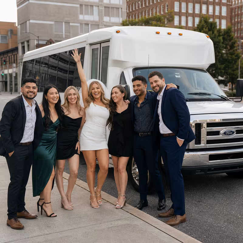 Black Mercedes Sprinter van staged for an Greensboro Bachelor & Bachelorette Transportation group
