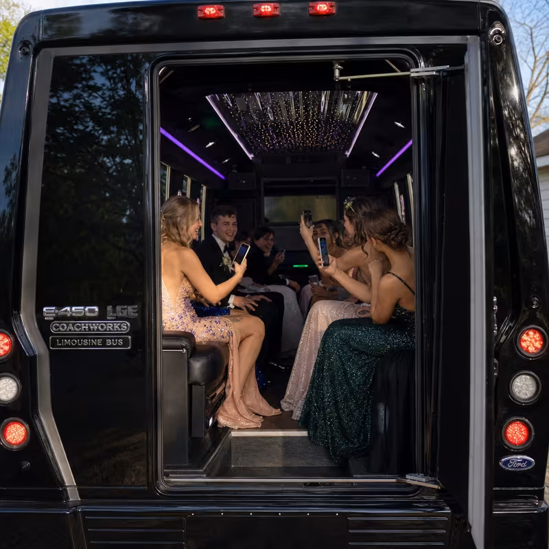 Black Mercedes Sprinter van staged for an Greensboro Prom & Homecoming Transportation group