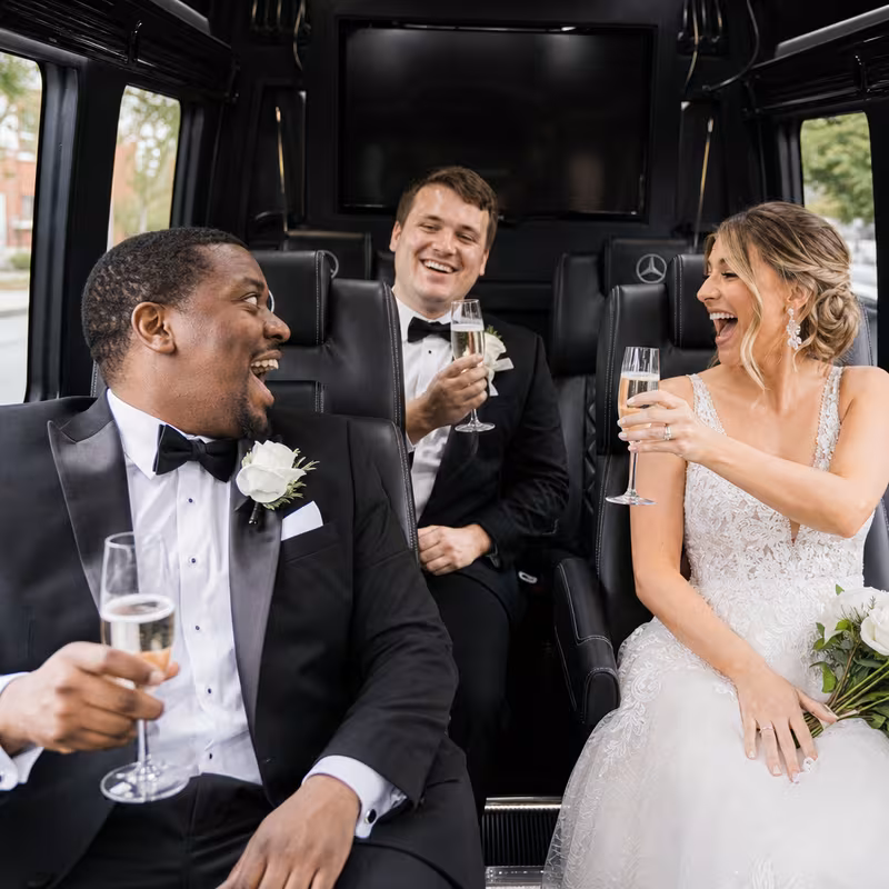 Black Mercedes Sprinter van staged for an Greensboro Wedding Transportation group